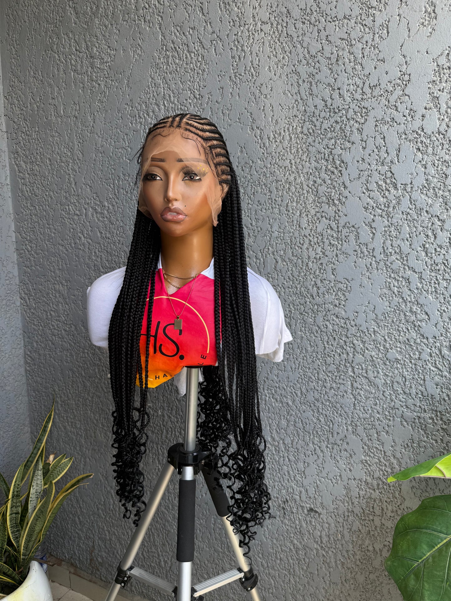 Fulani Half Up/Down Cornrow Braided Wig with Curls - HD Transparent Full Lace Braided Wig With Baby Hairs