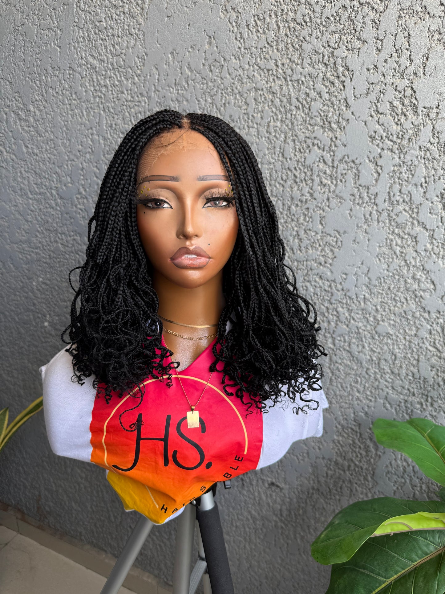 Short Braided Wig with Curls - 6x6 Closure Braided Wig with Baby Hairs - Short Braid Style