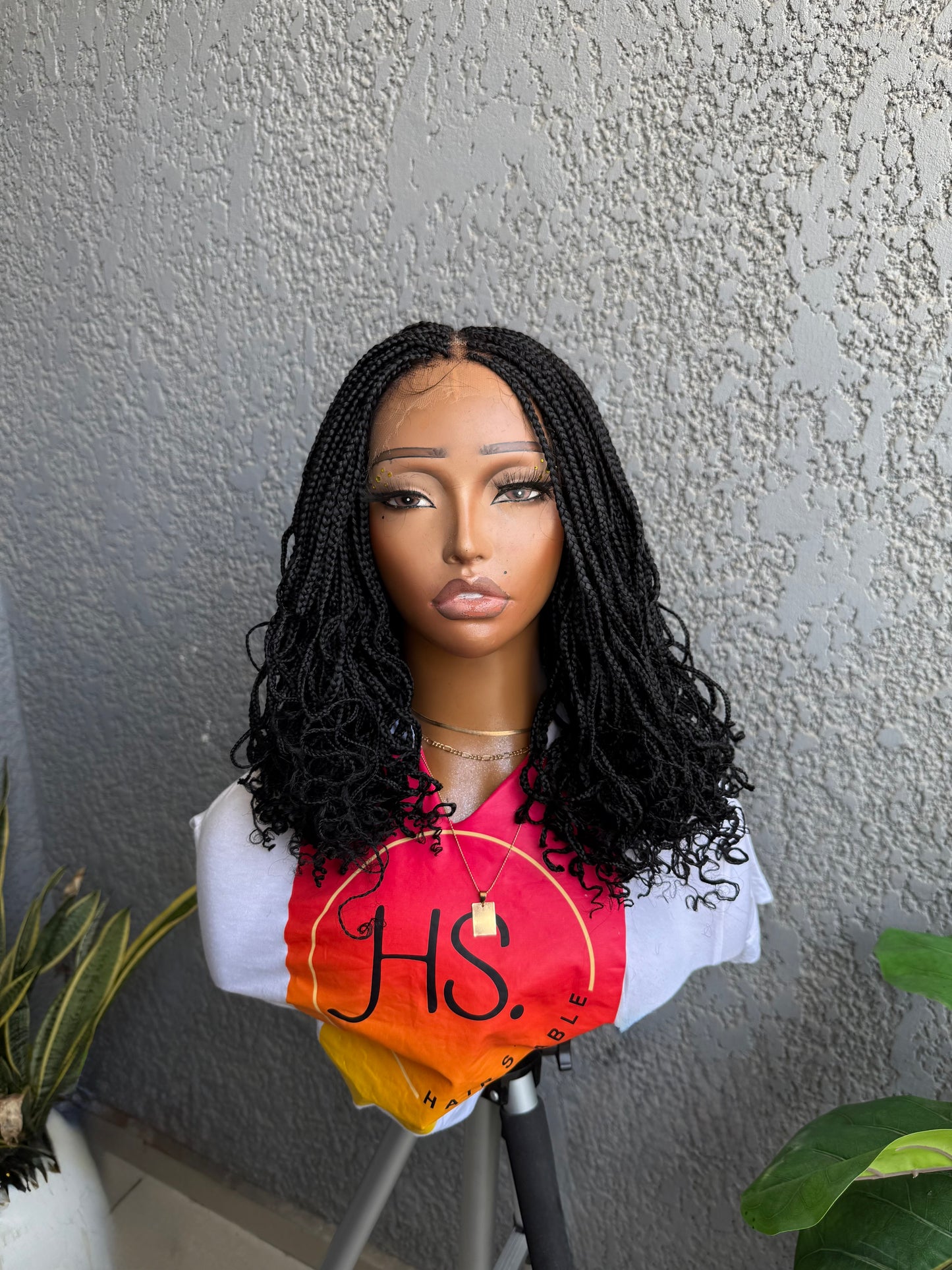 Short Braided Wig with Curls - 6x6 Closure Braided Wig with Baby Hairs - Short Braid Style