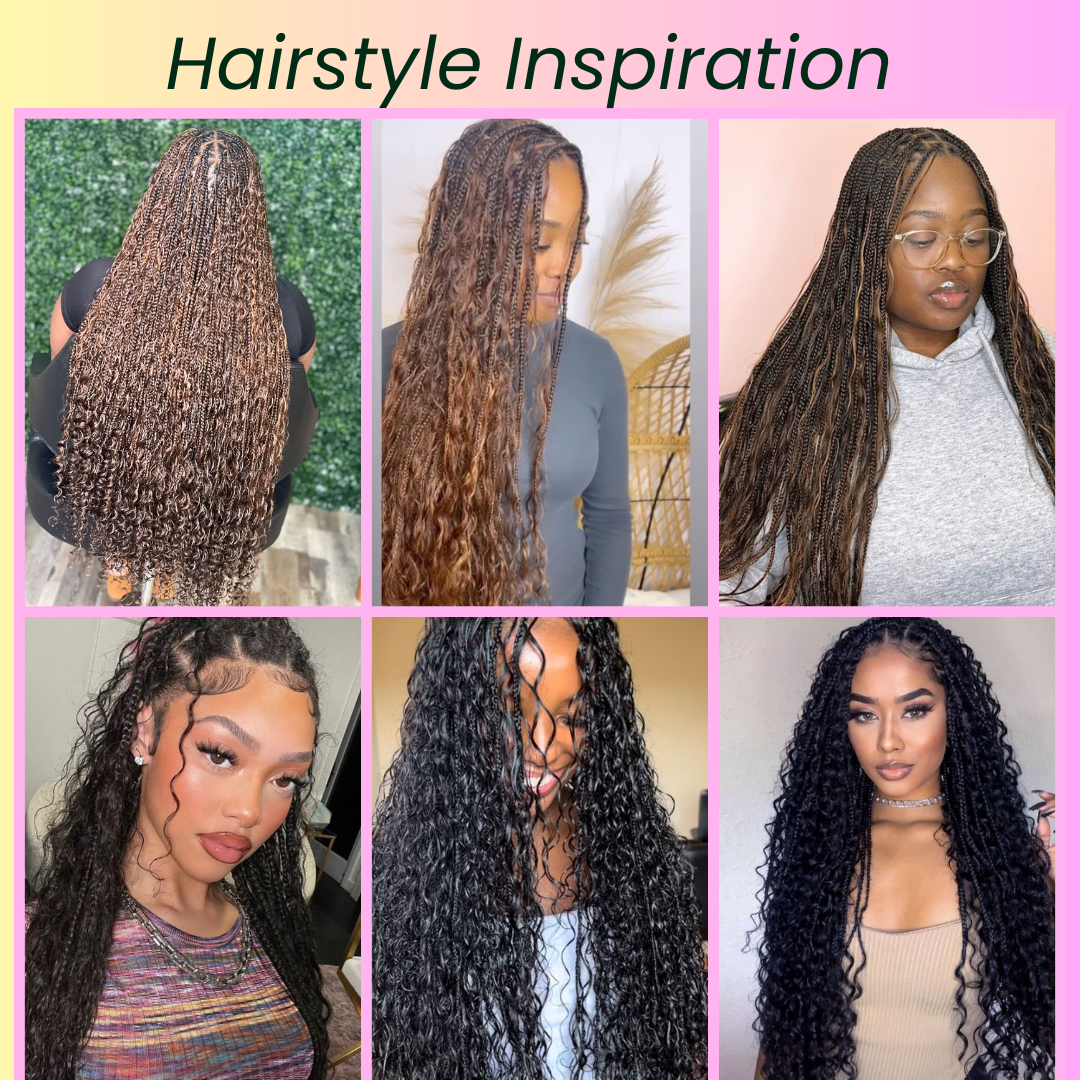 Boho Braided Wig With Human Hair Curls - Transparent Lace Front Knotless Braided Wig With Baby Hairs (Brown Highlights)