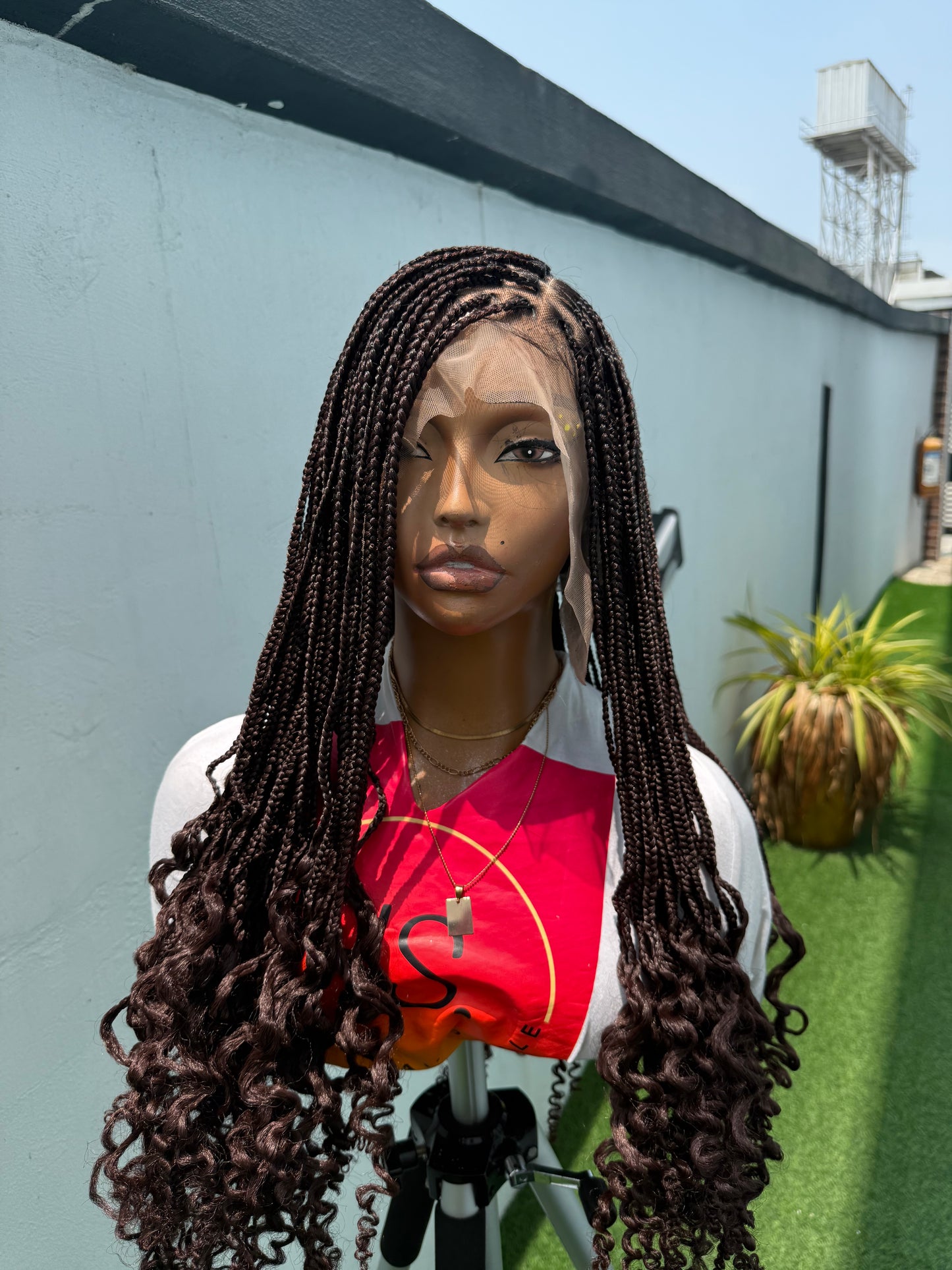 Knotless Braided Wig with Curls 14 Inches - HD Transparent Full Lace Braided Wig With Baby Hairs (Black)