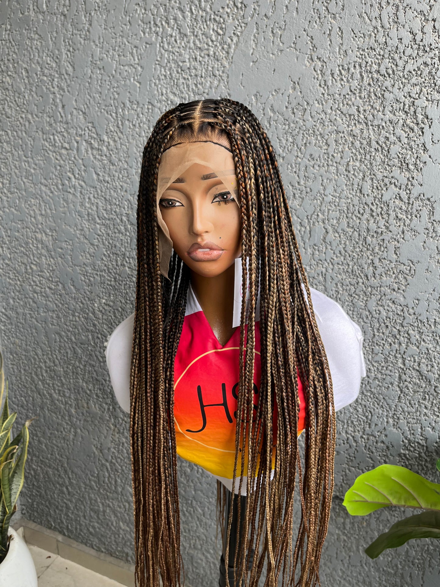 Knotless Braided Wig - HD Transparent Full Lace Braided Wig With Baby Hairs (Ombre Mix)