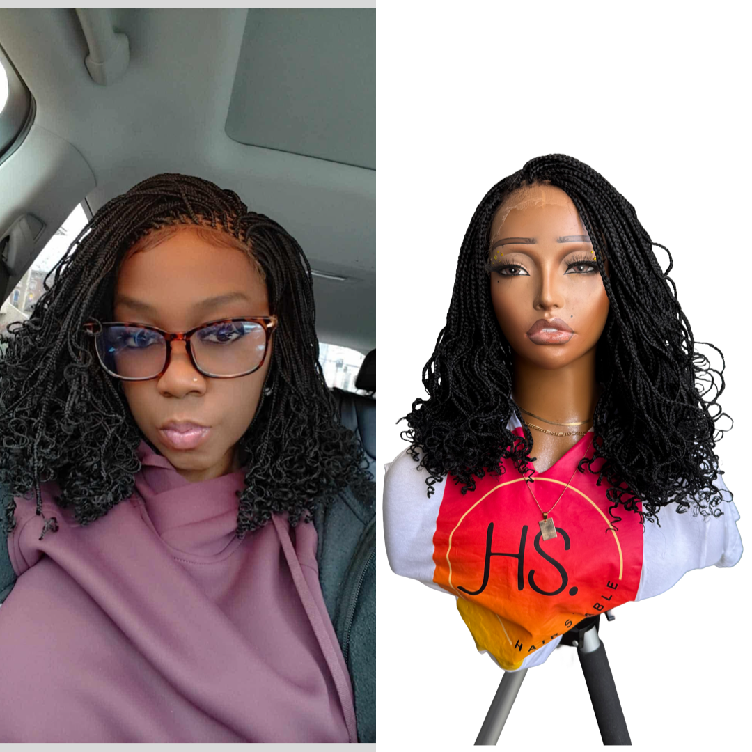 Short Braided Wig with Curls - 6x6 Closure Braided Wig with Baby Hairs - Short Braid Style