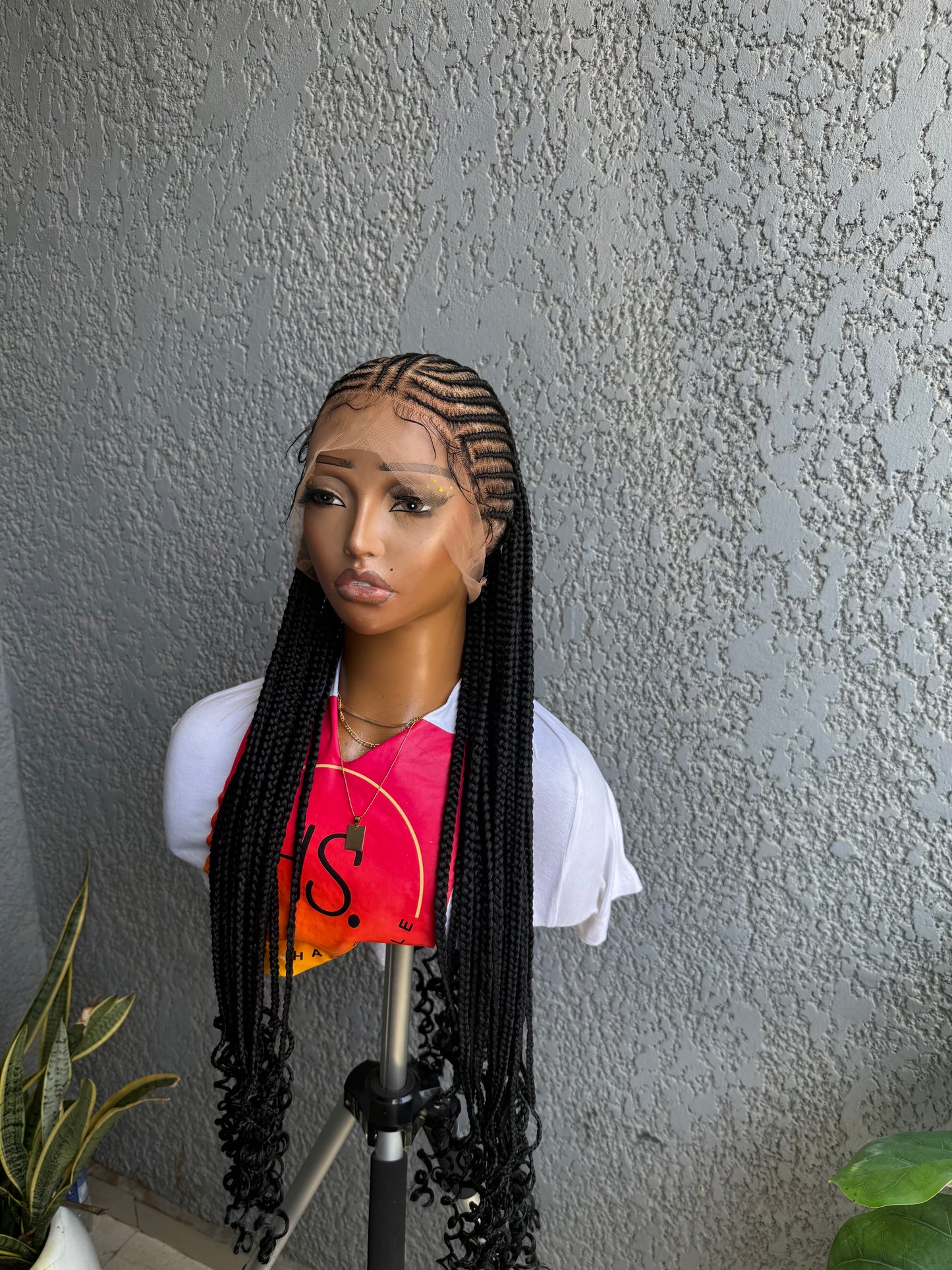 Fulani Half Up/Down Cornrow Braided Wig with Curls - HD Transparent Full Lace Braided Wig With Baby Hairs