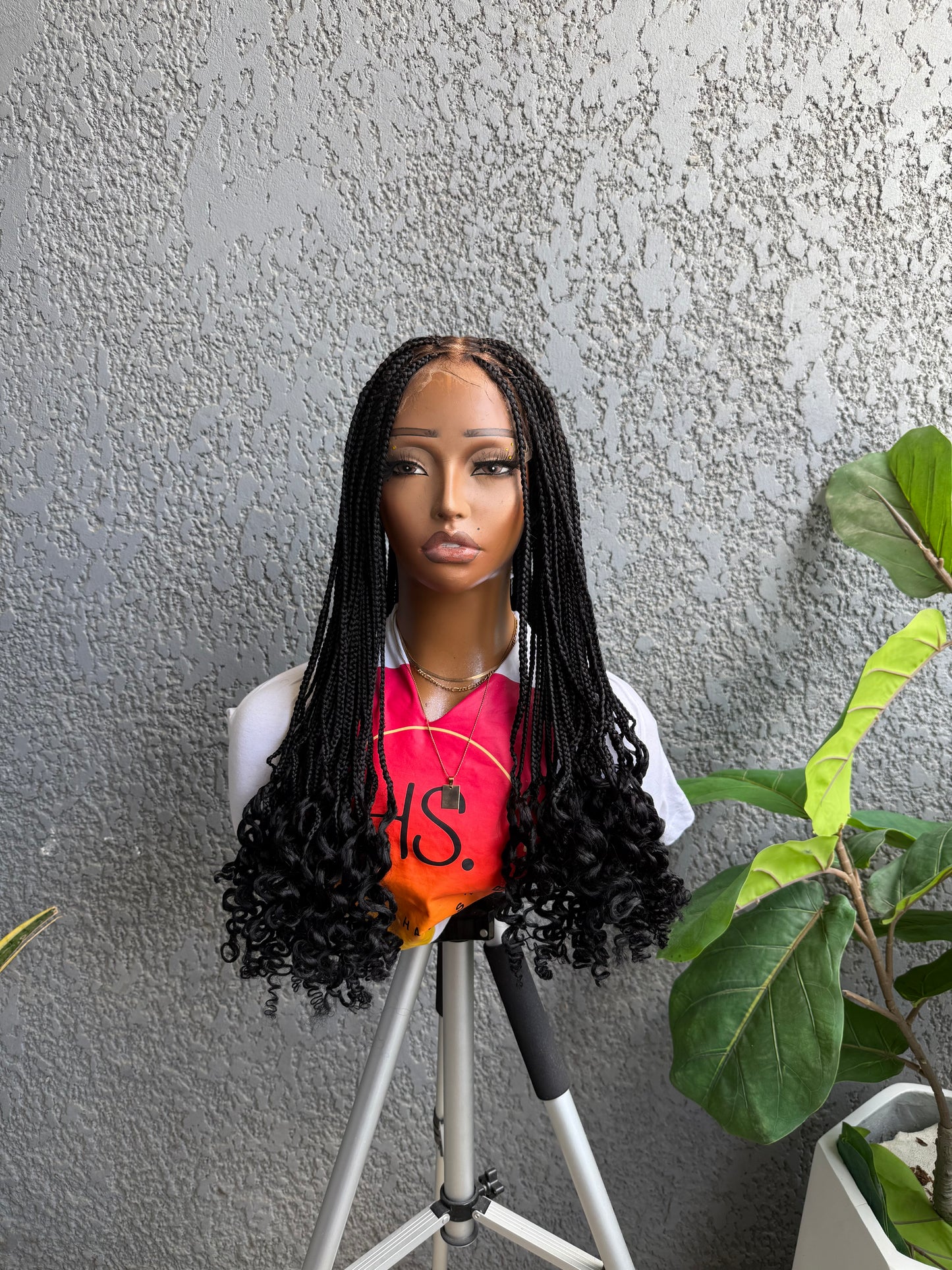 Knotless Braided Wig with Curls 14 Inches - HD Transparent Full Lace Braided Wig With Baby Hairs (Black)