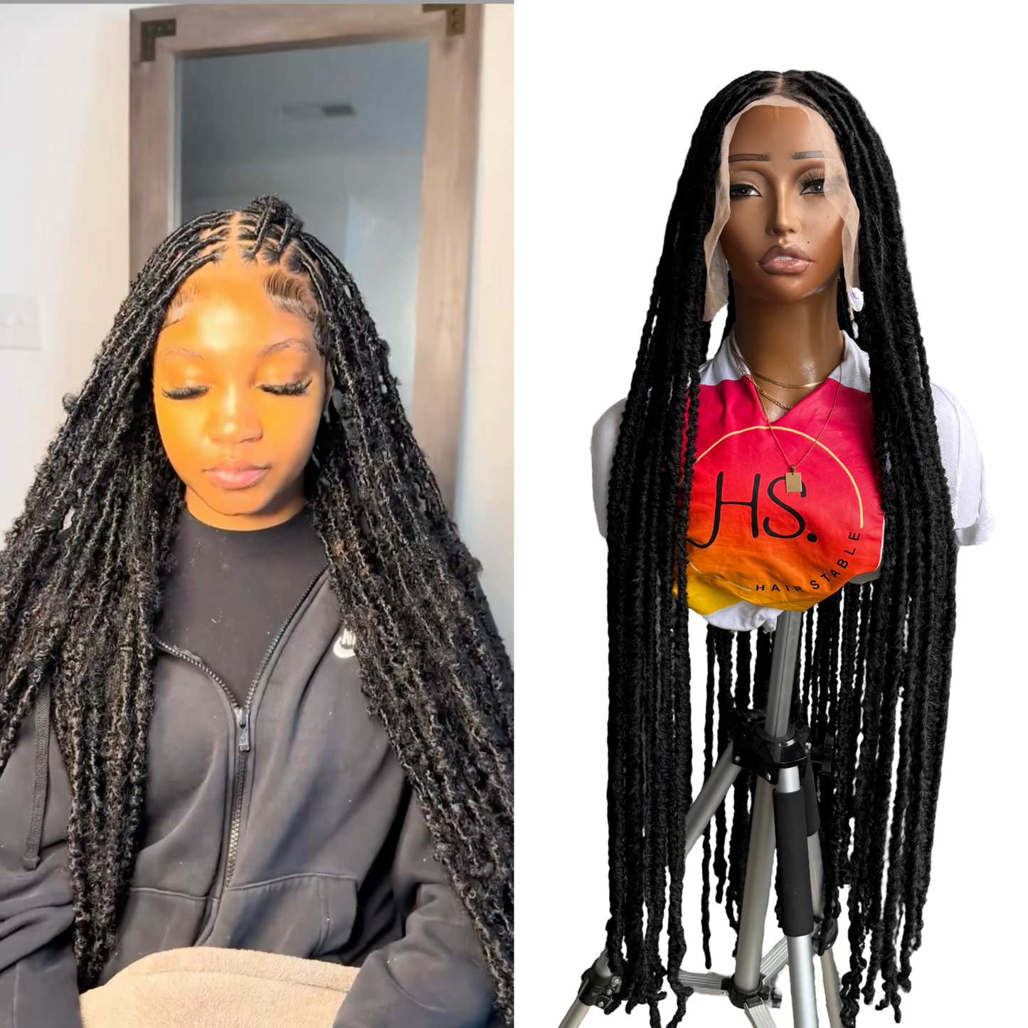 Soft Locs Braided Wig - HD Transparent Full Lace Braided Wig With Baby Hairs (Black)