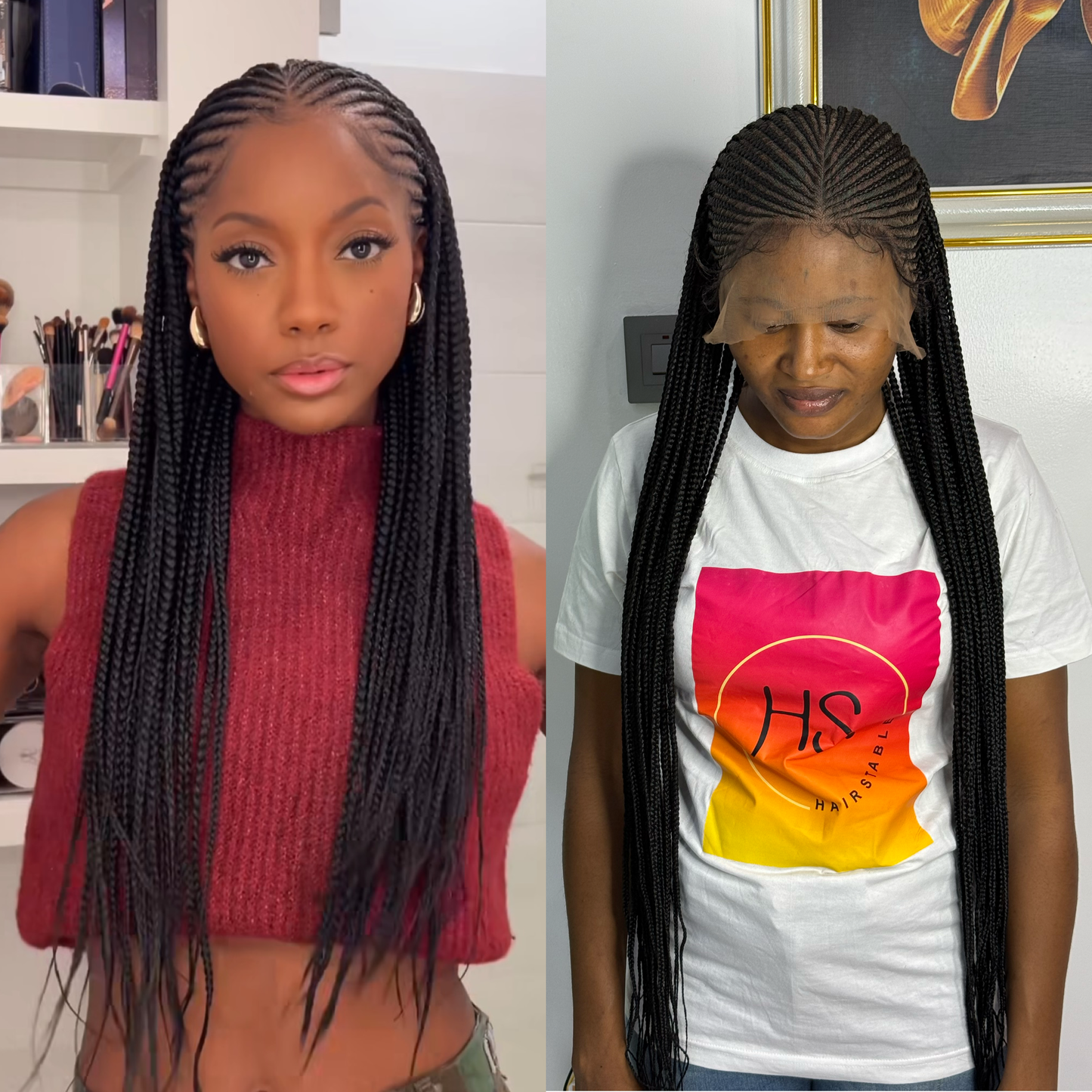 Middle Part Cornrow Braided Wig Half Up/Down - HD Transparent Full Lace Braided Wig With Baby Hairs