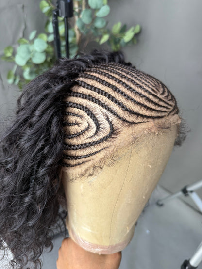 June (Black) - Fulani Cornrow Braided Wig with Curls| Full Lace Fulani Wig