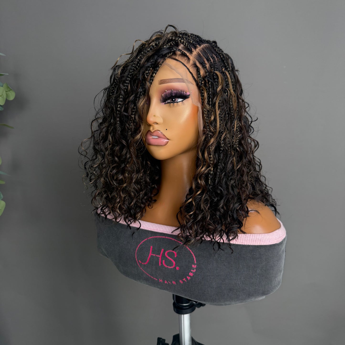 Boho Bob Wig With 
Neosilk™ Extensions - Glueless Short Bob Wig With Boho Curls (Brown Highlight)