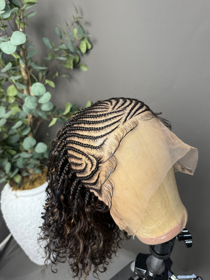 June - Fulani Cornrow Braided Wig with Curls| Full Lace Fulani Wig