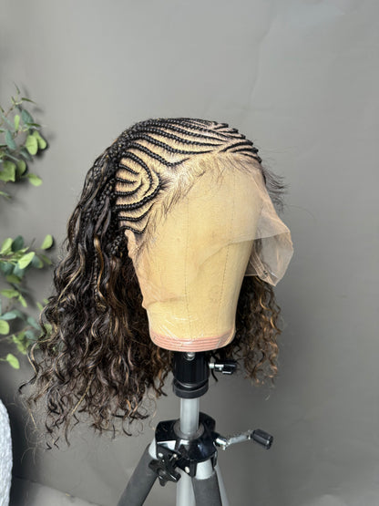 June - Fulani Cornrow Braided Wig with Curls| Full Lace Fulani Wig