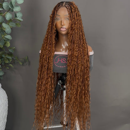 Boho Braided Wig With 
Neosilk™ Extensions - Transparent Lace Front Knotless Braided Wig With Baby Hairs (Ginger)