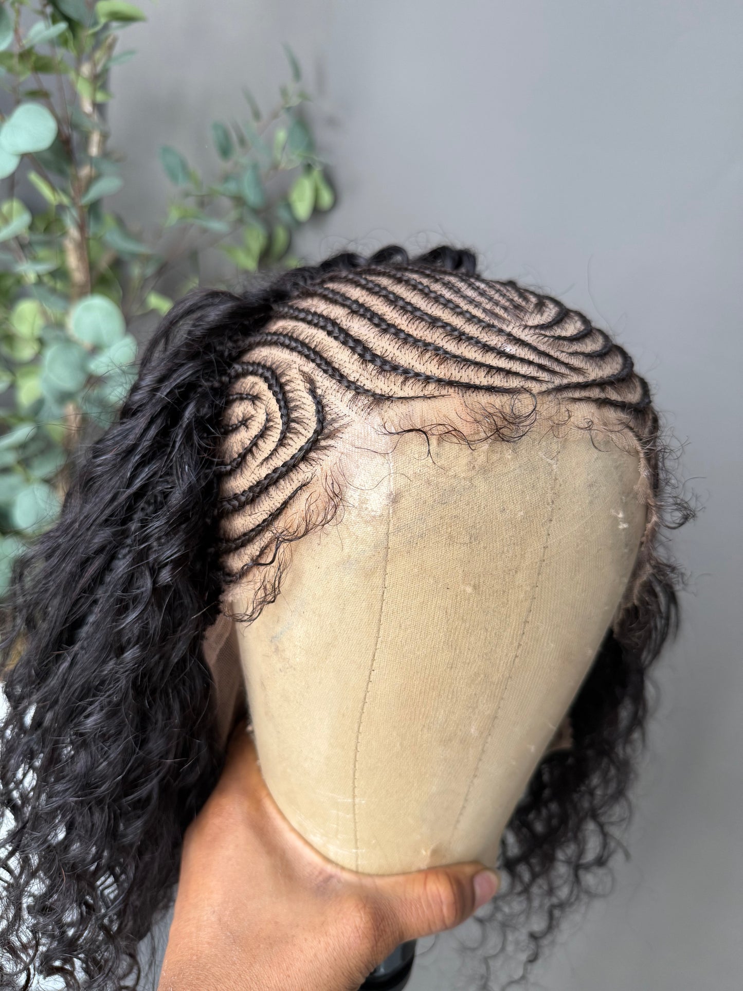 June (Black) - Fulani Cornrow Braided Wig with Curls| Full Lace Fulani Wig