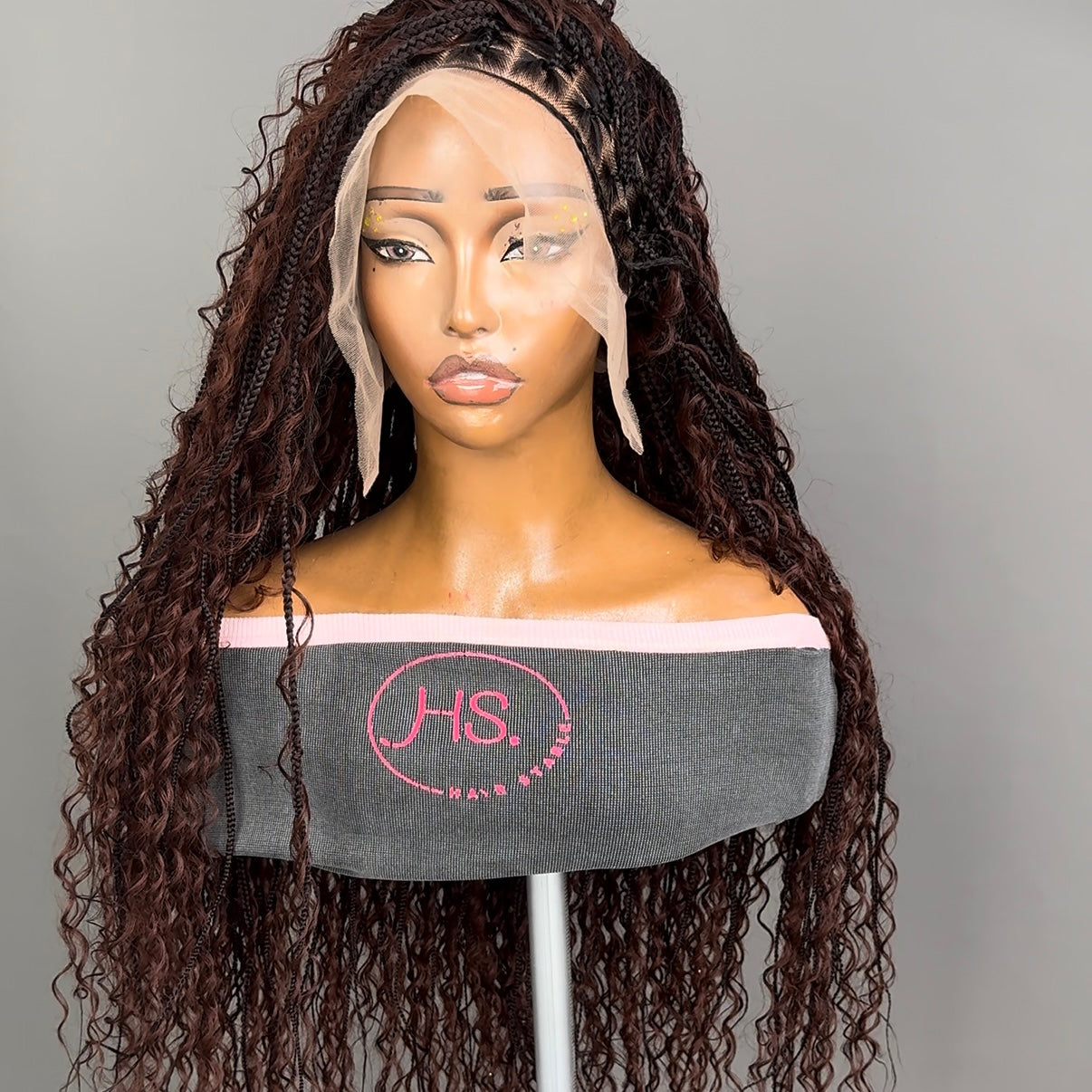 Boho Braided Wig With 
Neosilk™ Extensions - Transparent Lace Front Knotless Braided Wig With Baby Hairs (Auburn Brown - #33)