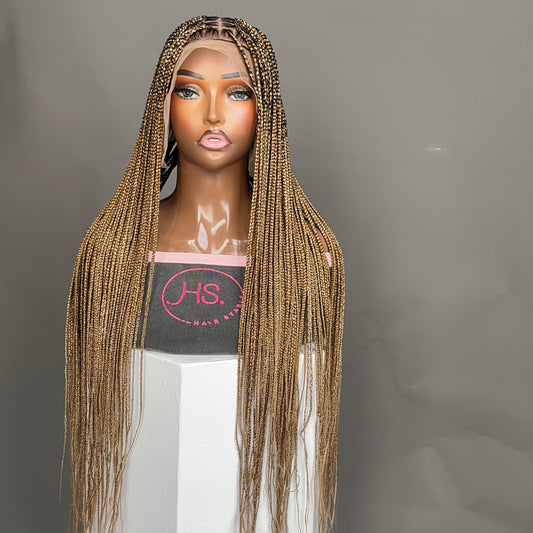 Knotless Braided Wig - HD Transparent Full Lace Braided Wig With Baby Hairs (Blonde Mix - 27,30,613)