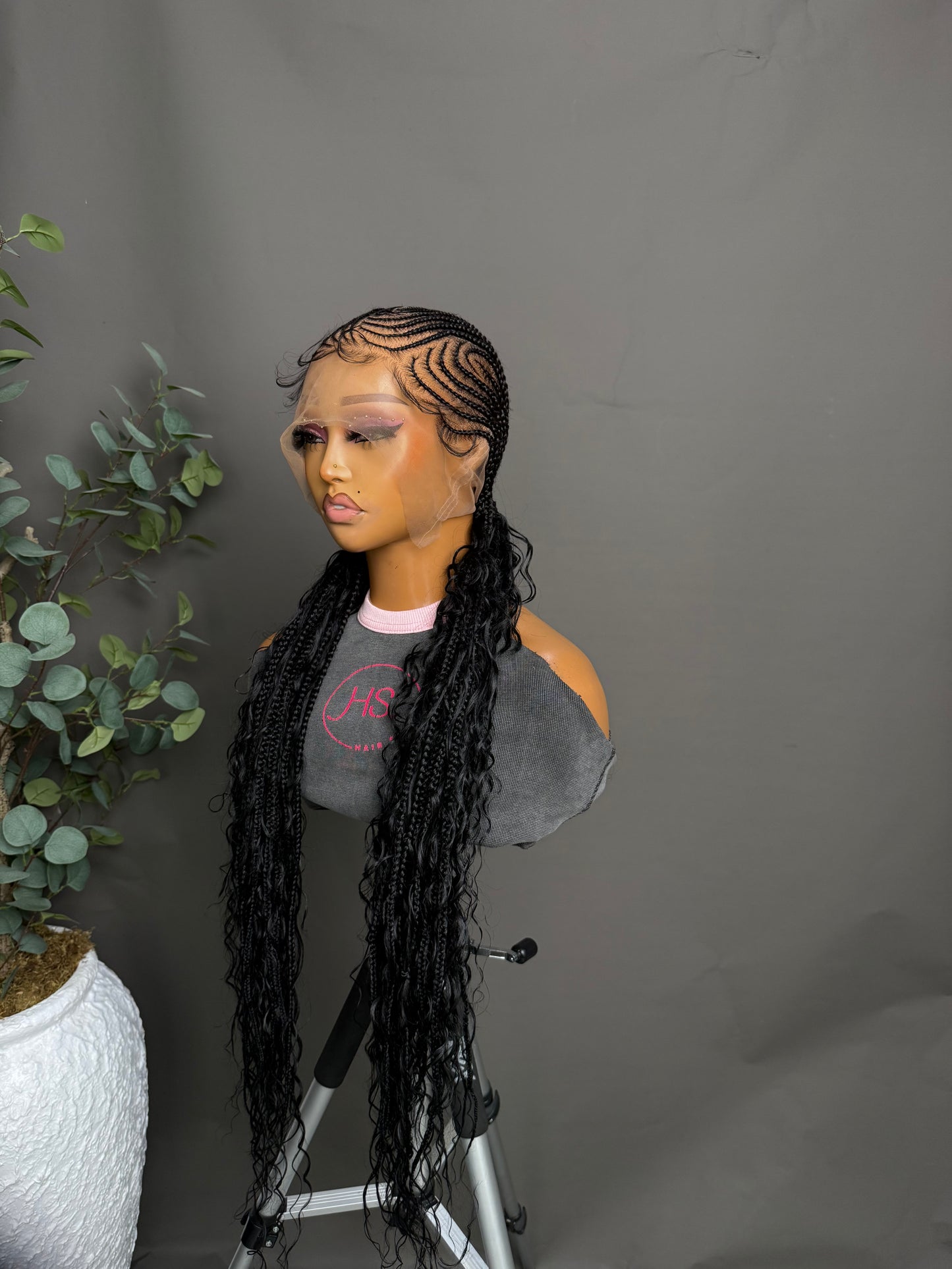 Fulani Cornrow with NeoSilk Boho Curls - Full Lace Braided Wig With Baby Hairs
