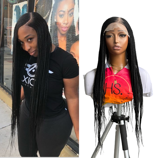 C-Part Cornrow Braided wig - 7x7 Closure Transparent Lace with Baby Hairs - Side Part Braided Style