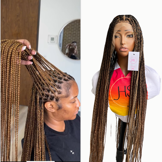 Knotless Braided Wig - HD Transparent Full Lace Braided Wig With Baby Hairs (Ombre Mix)