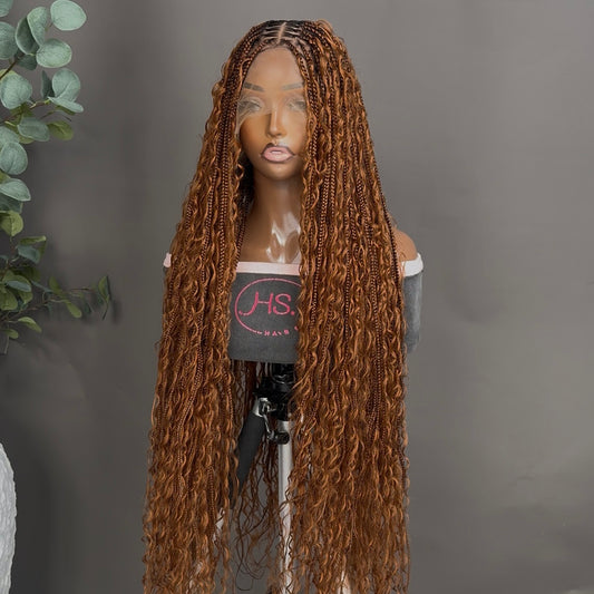 Boho Braided Wig With 
Neosilk™ Extensions - Transparent Lace Front Knotless Braided Wig With Baby Hairs (Ginger)