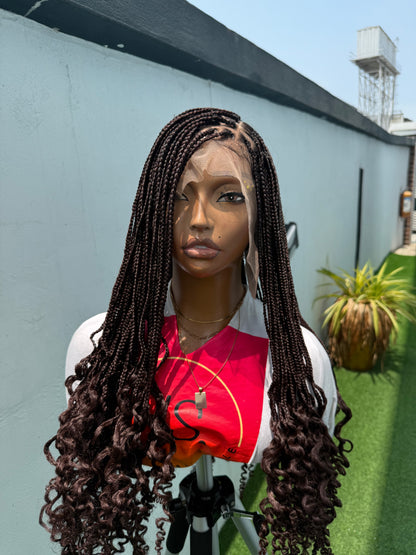 Knotless Braided Wig with Curls 14 Inches - HD Transparent Full Lace Braided Wig With Baby Hairs (Black)