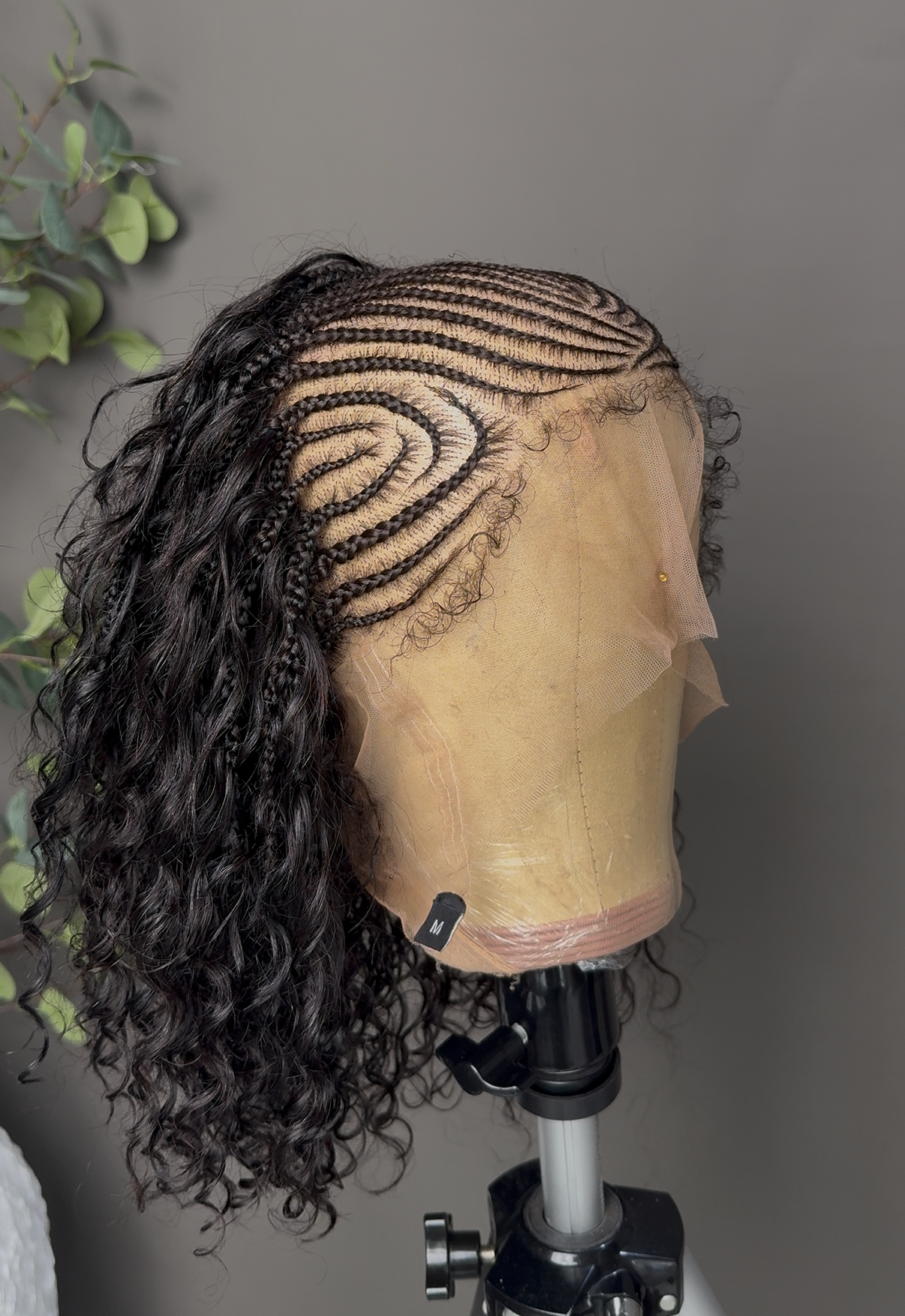 June (Black) - Fulani Cornrow Braided Wig with Curls| Full Lace Fulani Wig