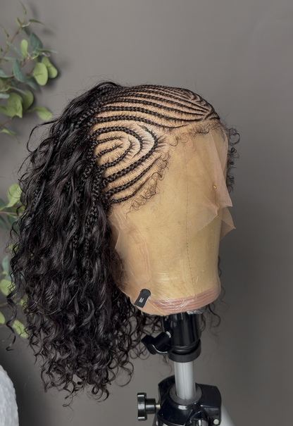 June (Black) - Fulani Cornrow Braided Wig with Curls| Full Lace Fulani Wig