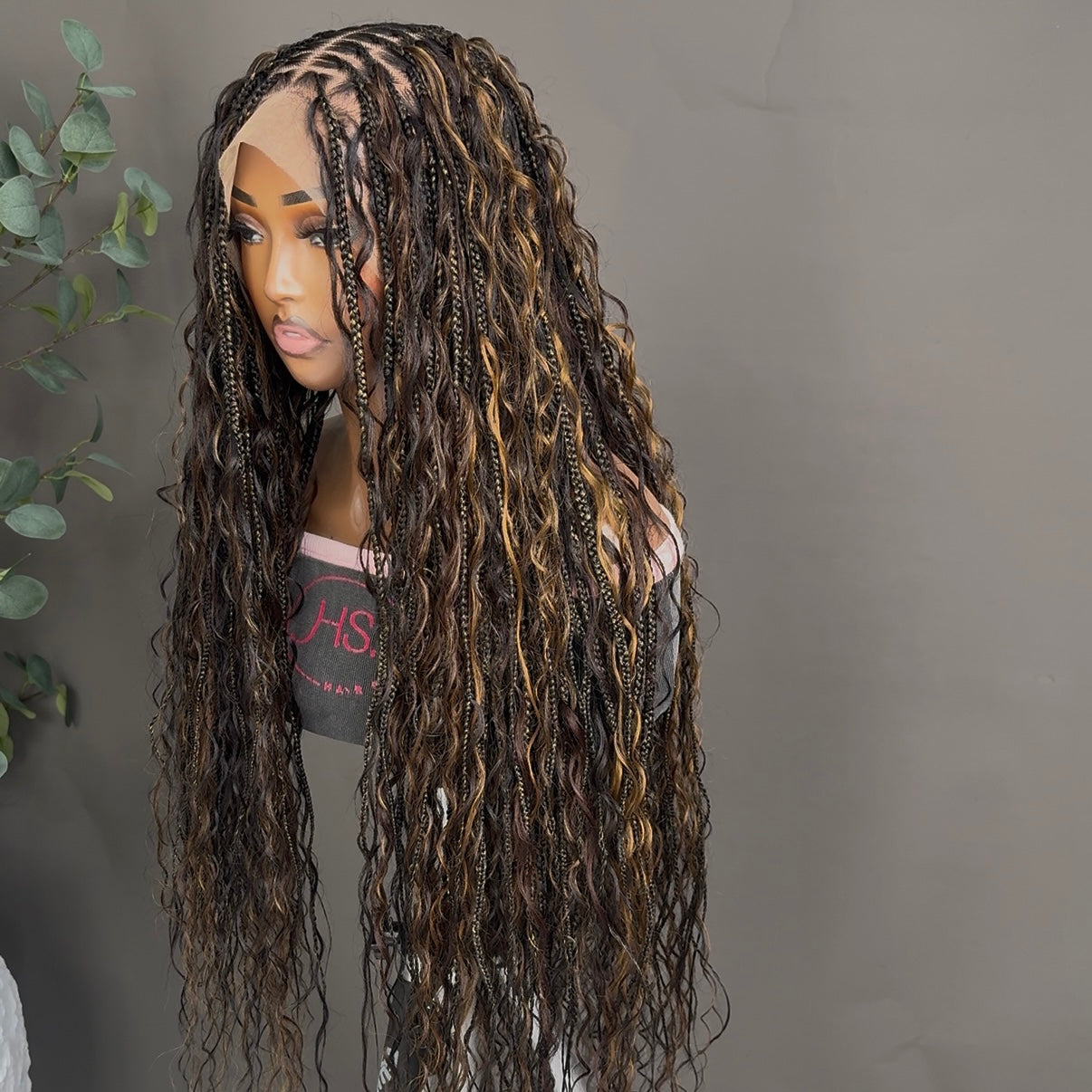 Boho Braided Wig With 
Neosilk™ Extensions - Transparent Lace Front Knotless Braided Wig With Baby Hairs (Brown Highlights)