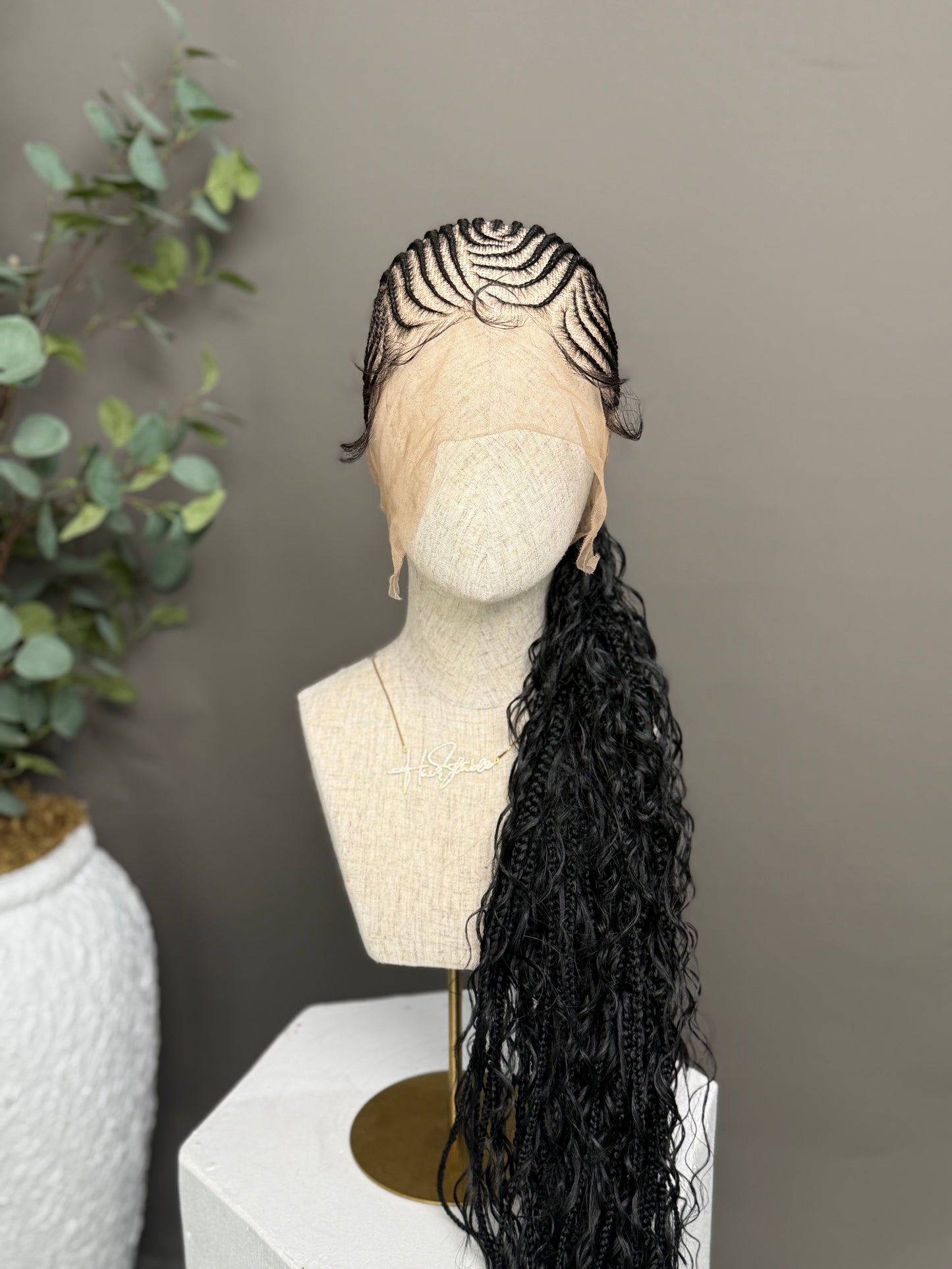 Fulani Cornrow with NeoSilk Boho Curls - Full Lace Braided Wig With Baby Hairs