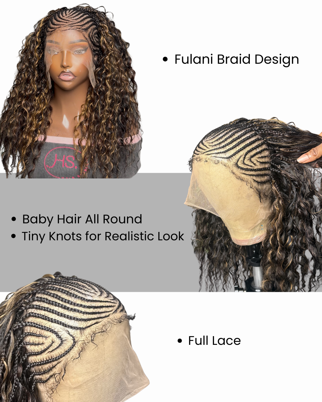 June - Fulani Cornrow Braided Wig with Curls| Full Lace Fulani Wig