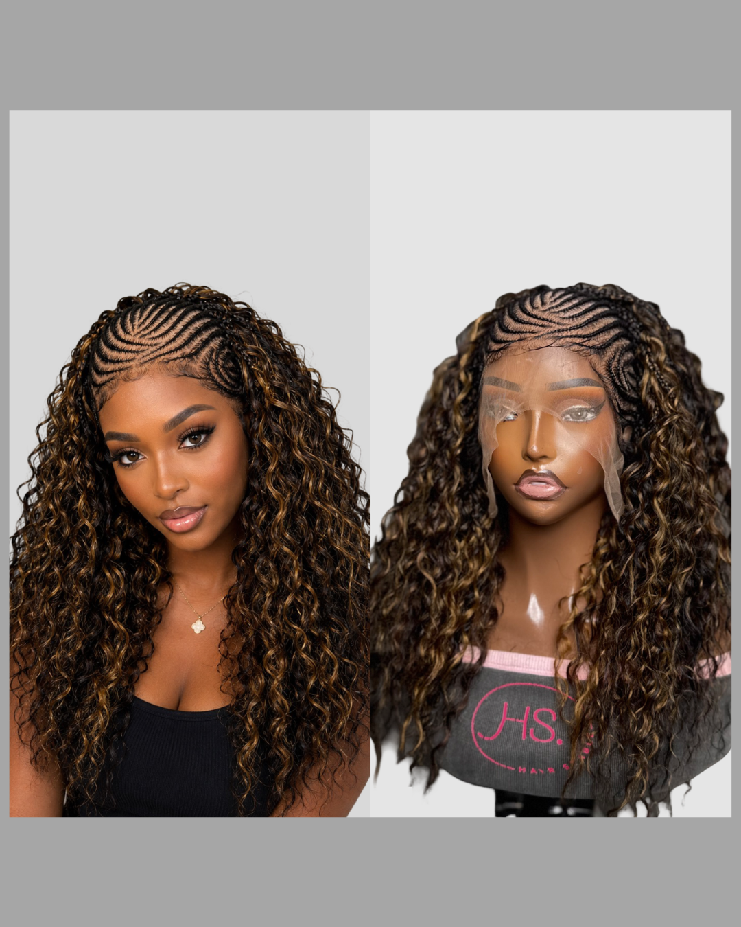 June - Fulani Cornrow Braided Wig with Curls| Full Lace Fulani Wig