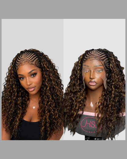 June - Fulani Cornrow Braided Wig with Curls| Full Lace Fulani Wig