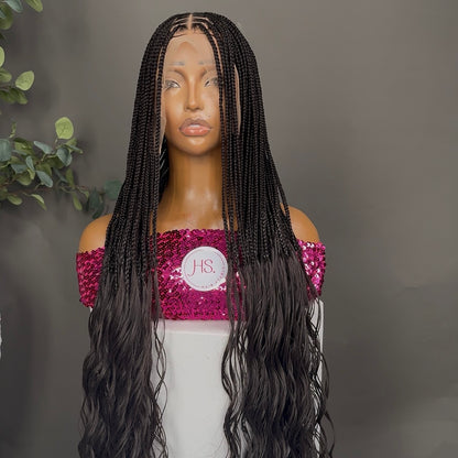 Knotless Braided Wig with Loose Boho Curls - Transparent Full Lace Wig