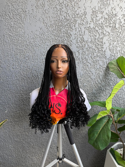Knotless Braided Wig with Curls 14 Inches - HD Transparent Full Lace Braided Wig With Baby Hairs (Black)