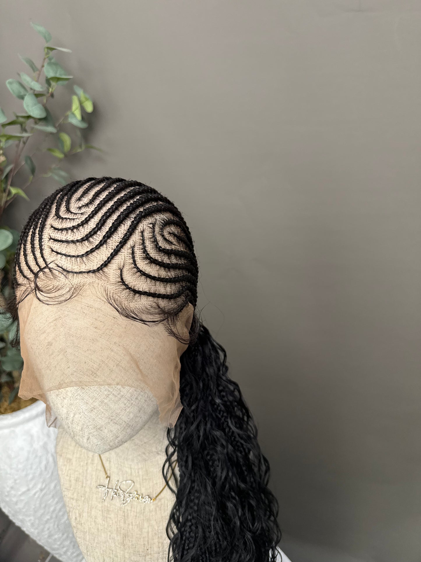 Fulani Cornrow with NeoSilk Boho Curls - Full Lace Braided Wig With Baby Hairs