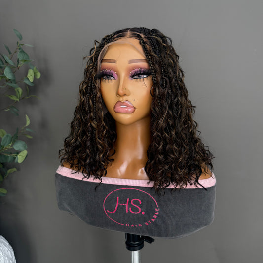 Boho Bob Wig With 
Neosilk™ Extensions - Glueless Short Bob Wig With Boho Curls (Brown Highlight)