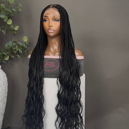 Knotless Braided Wig with Loose Boho Curls - Transparent Full Lace Wig