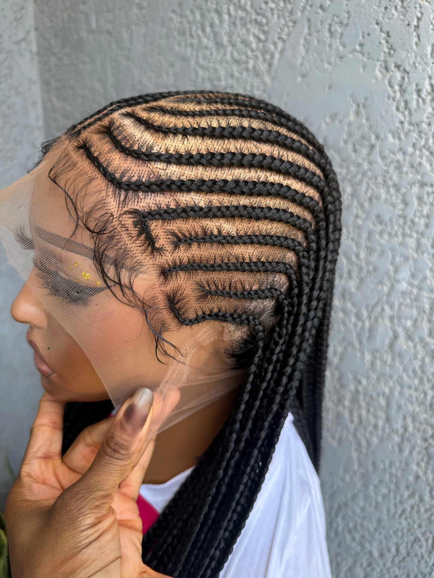Fulani Half Up/Down Cornrow Braided Wig with Curls - HD Transparent Full Lace Braided Wig With Baby Hairs