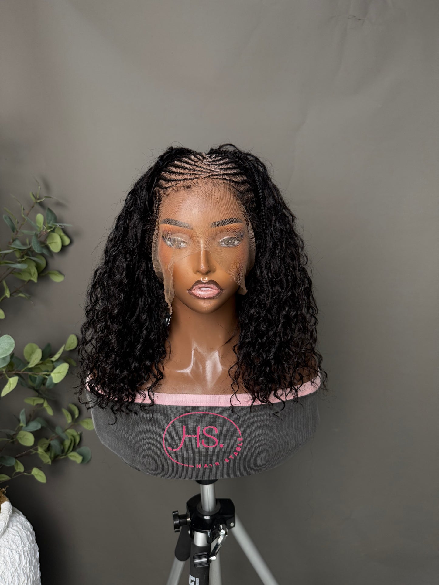 June (Black) - Fulani Cornrow Braided Wig with Curls| Full Lace Fulani Wig