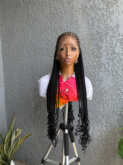 Fulani Half Up/Down Cornrow Braided Wig with Curls - HD Transparent Full Lace Braided Wig With Baby Hairs