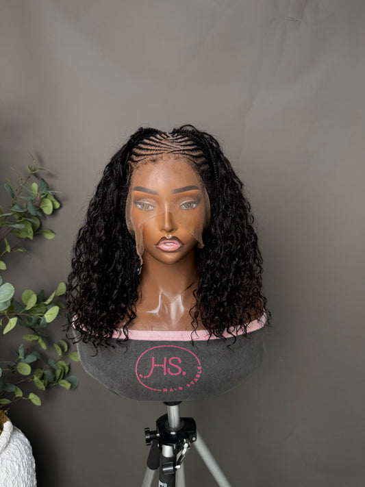 June (Black) - Fulani Cornrow Braided Wig with Curls| Full Lace Fulani Wig