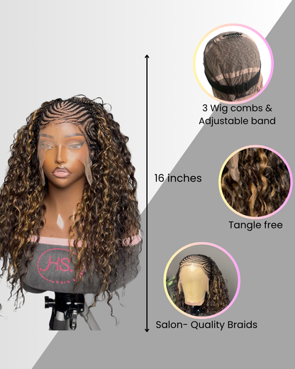 June - Fulani Cornrow Braided Wig with Curls| Full Lace Fulani Wig