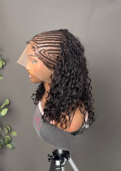 June (Black) - Fulani Cornrow Braided Wig with Curls| Full Lace Fulani Wig