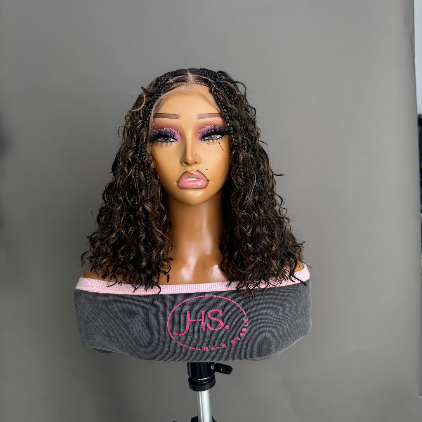 Boho Bob Wig With 
Neosilk™ Extensions - Glueless Short Bob Wig With Boho Curls (Brown Highlight)