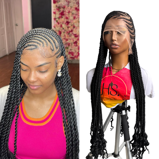 Lemonade Half Up/Down Cornrow Braided Wig - HD Transparent Full Lace Braided Wig With Baby Hairs