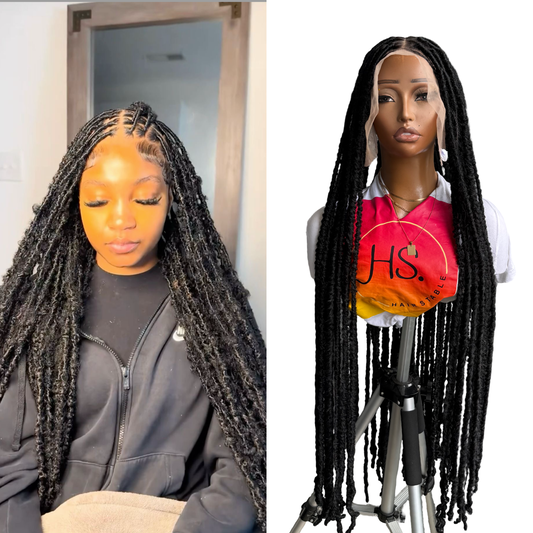 Soft Locs Braided Wig - HD Transparent Full Lace Braided Wig With Baby Hairs (Black)