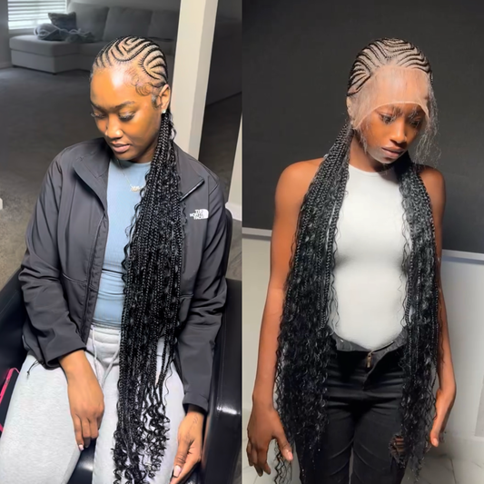 Fulani Cornrow with Boho Curls - HD Transparent Full Lace Braided Wig With Baby Hairs - Freestyle Cornrow Hairstyle