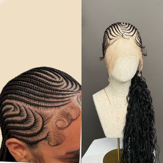 Fulani Cornrow with NeoSilk Boho Curls - Full Lace Braided Wig With Baby Hairs