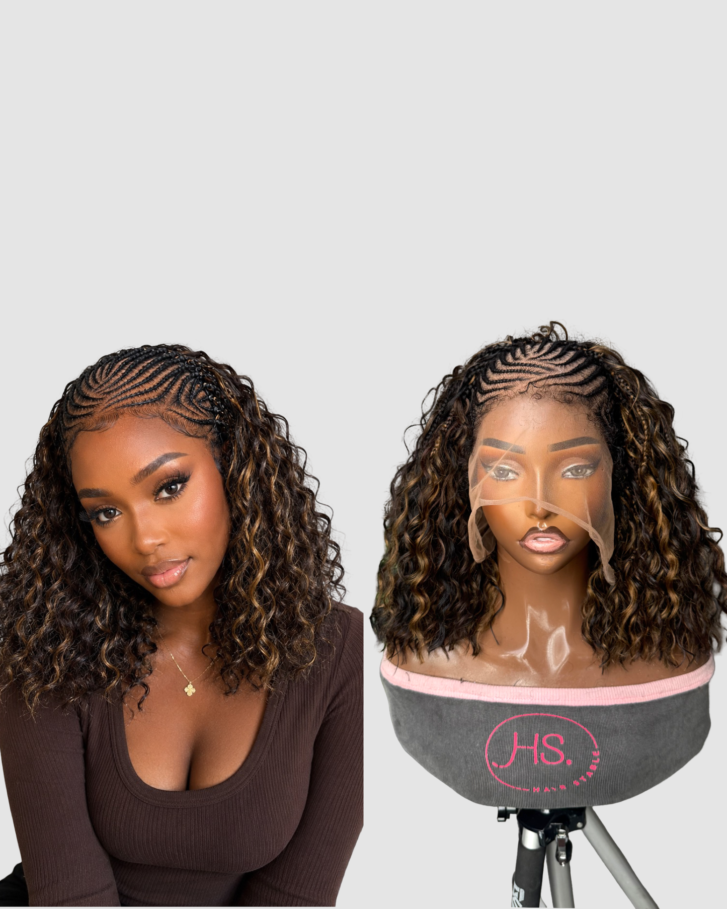 June - Fulani Cornrow Braided Wig with Curls| Full Lace Fulani Wig