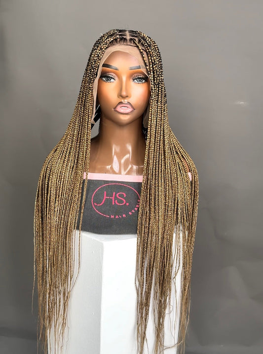 Knotless Braided Wig - Full Lace Braided Wig With Baby Hairs (Blonde Mix)