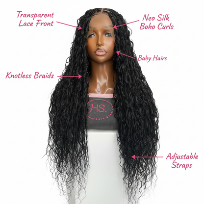 Boho Braided Wig with Pink Feature Labels
